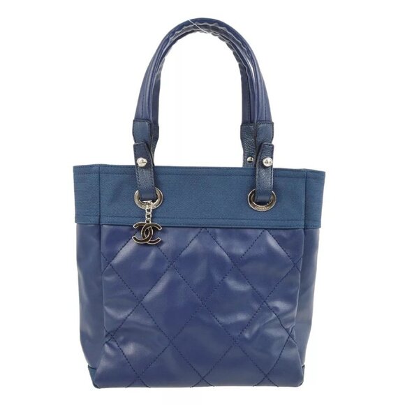 Auth Chanel Blue Coated Canvas Paris-Biarritz Tote PM Handbag - Picture 3 of 15